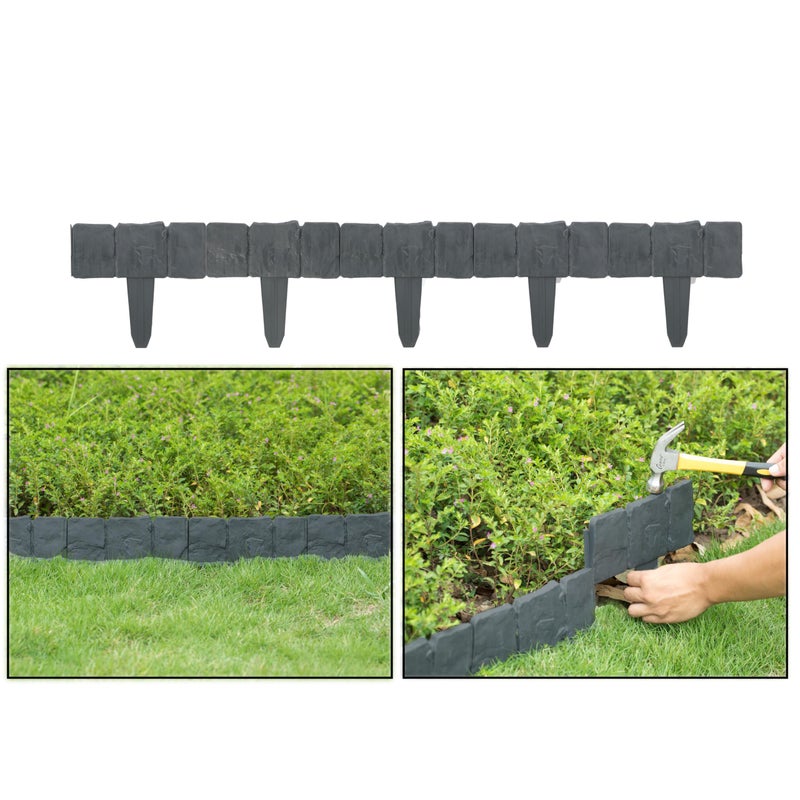 Gardenised Cobbled Stone Style Outdoor Lawn Edging Gate 10pk Interlocking Stakes, Gray - Image 3